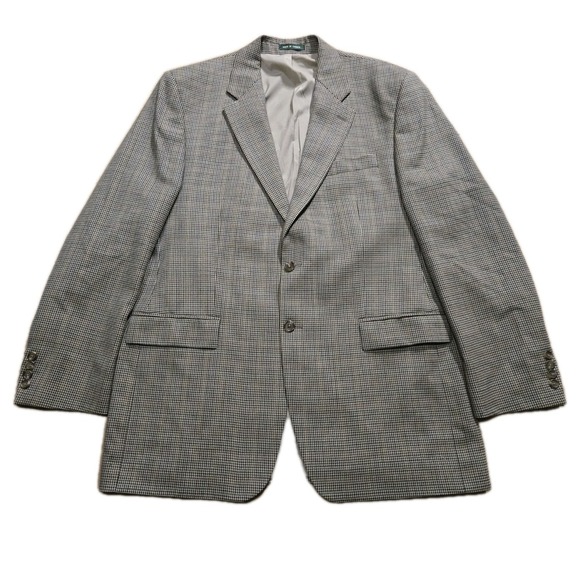 Vintage Ralph Lauren Blazer Mens 44L Wool‎ Houndstooth Tweed Sports Coat 90s
